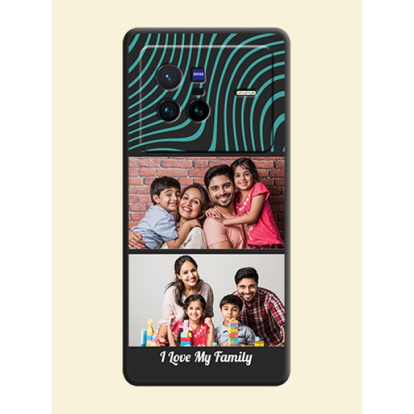 Wave Pattern with 2 Image Holder on Space Black Personalized Soft Matte Phone Covers - Vivo X80 5G Wave Pattern with 2 Image Holder on Space Black Personalized Soft Matte Phone Covers - Vivo X80 5G