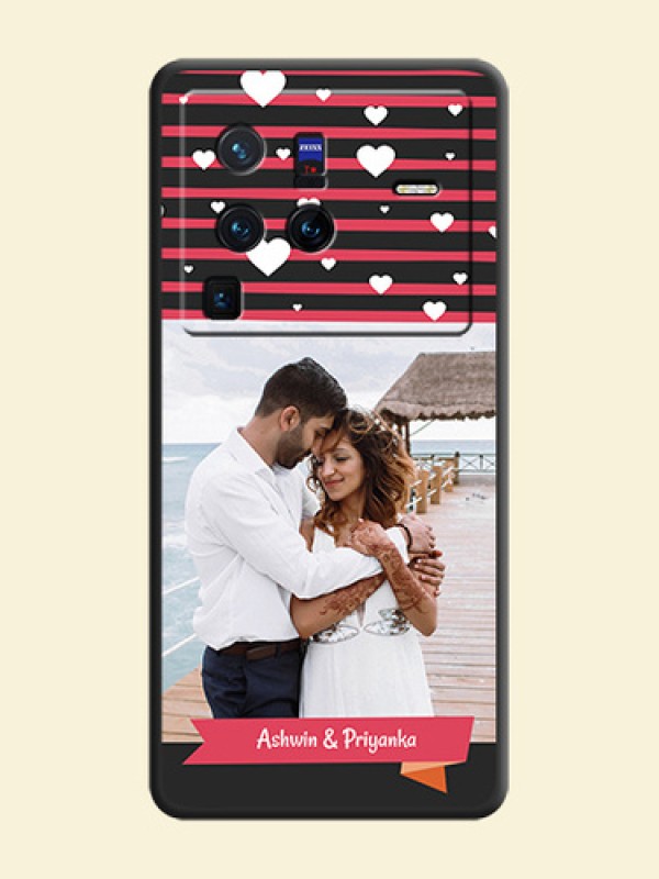 White Color Love Symbols with Pink Lines Pattern on Space Black Custom Soft Matte Phone Cases - Vivo X80 Pro 5G