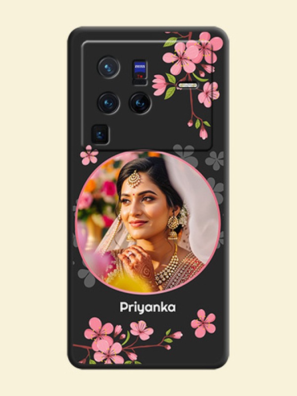 Round Image with Pink Color Floral Design on Photo on Space Black Soft Matte Back Cover - Vivo X80 Pro 5G