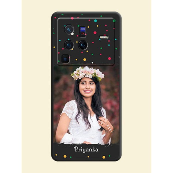 Multicolor Dotted Pattern with Text on Space Black Custom Soft Matte Phone Back Cover - Vivo X80 Pro 5G Multicolor Dotted Pattern with Text on Space Black Custom Soft Matte Phone Back Cover - Vivo X80 Pro 5G