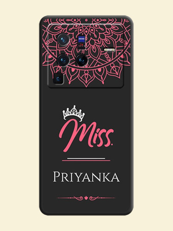 Mrs Name with Floral Design on Space Black Personalized Soft Matte Phone Covers - Vivo X80 Pro 5G