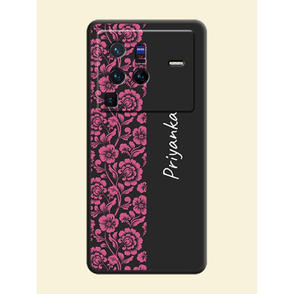 Pink Floral Pattern Design With Custom Text On Space Black Personalized Soft Matte Phone Covers -Vivo X80 Pro 5G Pink Floral Pattern Design With Custom Text On Space Black Personalized Soft Matte Phone Covers -Vivo X80 Pro 5G
