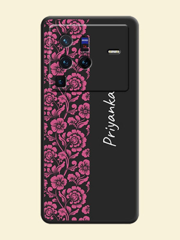 Pink Floral Pattern Design With Custom Text On Space Black Personalized Soft Matte Phone Covers -Vivo X80 Pro 5G