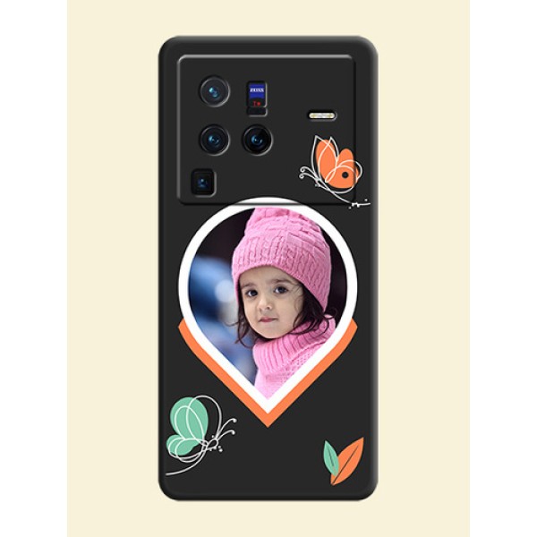 Upload Pic With Simple Butterly Design On Space Black Personalized Soft Matte Phone Covers -Vivo X80 Pro 5G Upload Pic With Simple Butterly Design On Space Black Personalized Soft Matte Phone Covers -Vivo X80 Pro 5G