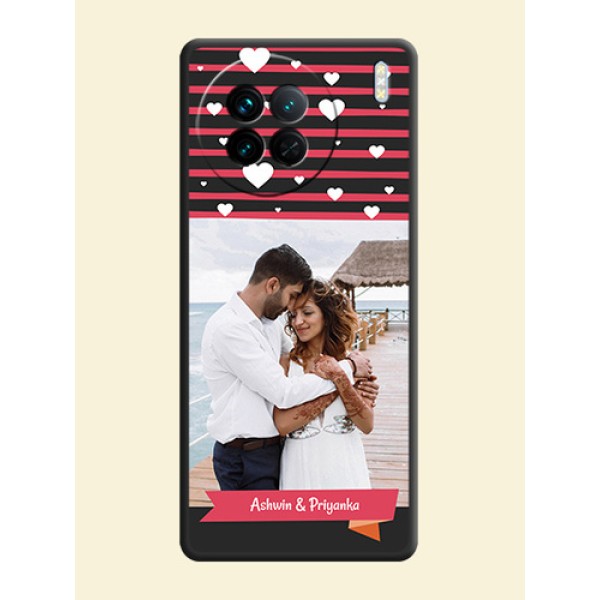 White Color Love Symbols with Pink Lines Pattern on Space Black Custom Soft Matte Phone Cases - Vivo X90 5G White Color Love Symbols with Pink Lines Pattern on Space Black Custom Soft Matte Phone Cases - Vivo X90 5G