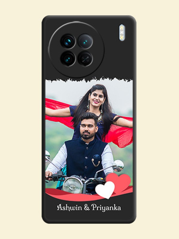 Pin Color Love Shaped Ribbon Design with Text on Space Black Custom Soft Matte Phone Back Cover - Vivo X90 5G