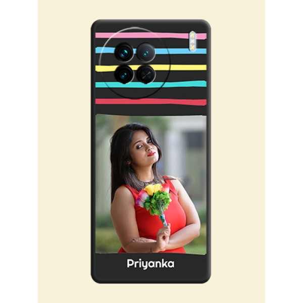 Multicolor Lines with Image on Space Black Personalized Soft Matte Phone Covers - Vivo X90 5G Multicolor Lines with Image on Space Black Personalized Soft Matte Phone Covers - Vivo X90 5G