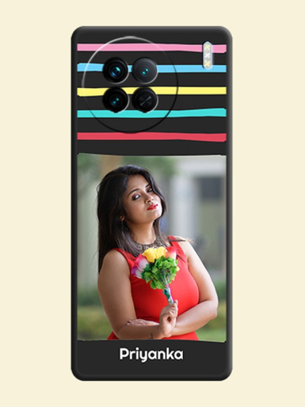 Multicolor Lines with Image on Space Black Personalized Soft Matte Phone Covers - Vivo X90 5G