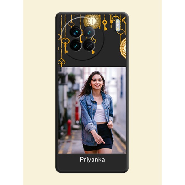 Decorative Design with Text on Space Black Custom Soft Matte Back Cover - Vivo X90 5G