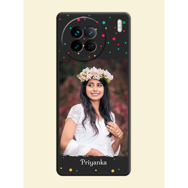 Multicolor Dotted Pattern with Text on Space Black Custom Soft Matte Phone Back Cover - Vivo X90 5G Multicolor Dotted Pattern with Text on Space Black Custom Soft Matte Phone Back Cover - Vivo X90 5G