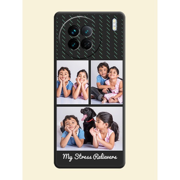 Cross Dotted Pattern with 2 Image Holder on Personalised Space Black Soft Matte Cases - Vivo X90 5G Cross Dotted Pattern with 2 Image Holder on Personalised Space Black Soft Matte Cases - Vivo X90 5G