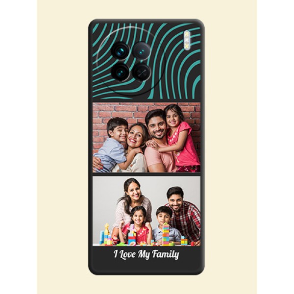 Wave Pattern with 2 Image Holder on Space Black Personalized Soft Matte Phone Covers - Vivo X90 5G Wave Pattern with 2 Image Holder on Space Black Personalized Soft Matte Phone Covers - Vivo X90 5G