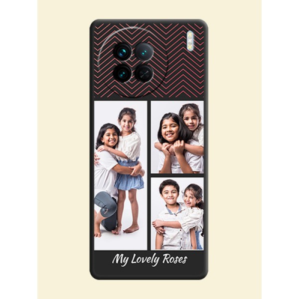 Wave Pattern with 3 Image Holder on Space Black Custom Soft Matte Back Cover - Vivo X90 5G Wave Pattern with 3 Image Holder on Space Black Custom Soft Matte Back Cover - Vivo X90 5G