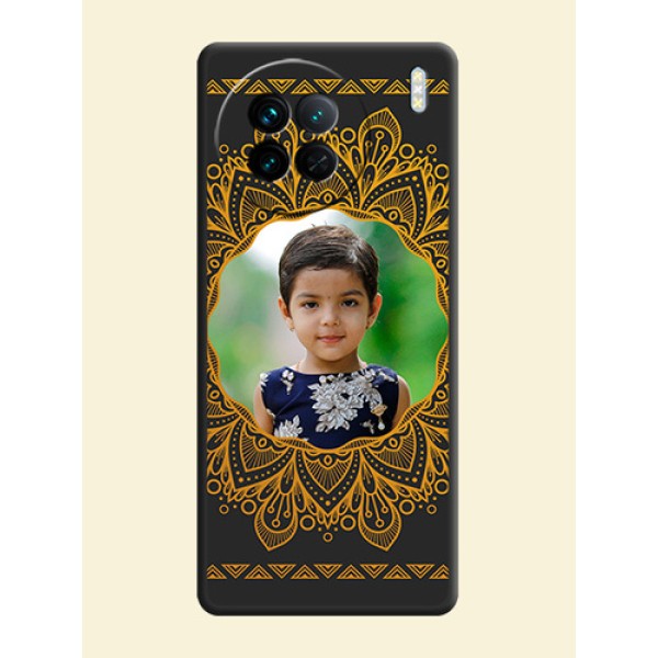 Round Image with Floral Design on Photo on Space Black Soft Matte Mobile Cover - Vivo X90 5G Round Image with Floral Design on Photo on Space Black Soft Matte Mobile Cover - Vivo X90 5G