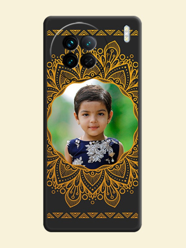 Round Image with Floral Design on Photo on Space Black Soft Matte Mobile Cover - Vivo X90 5G