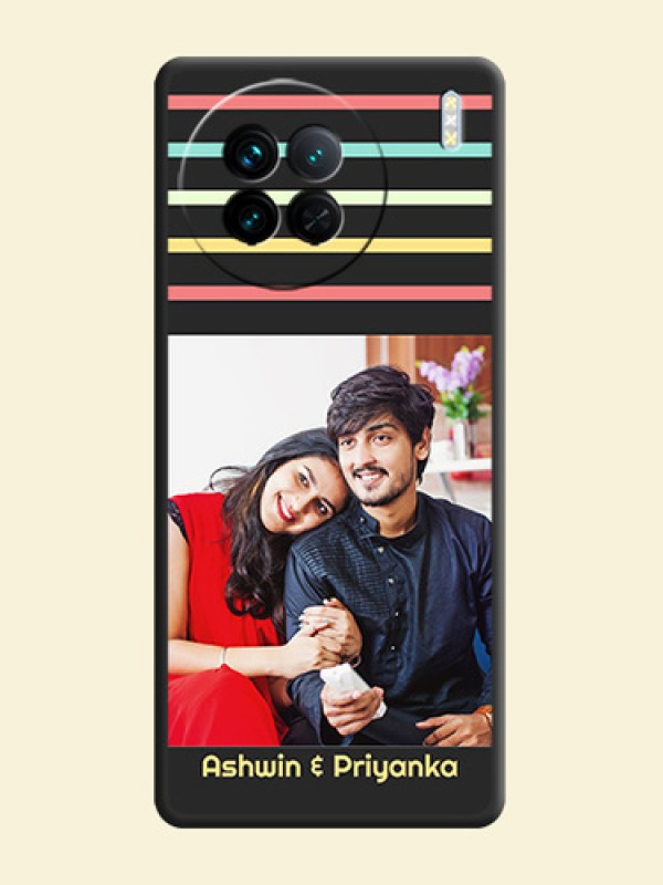 Color Stripes with Photo and Text on Photo on Space Black Soft Matte Mobile Case - Vivo X90 5G