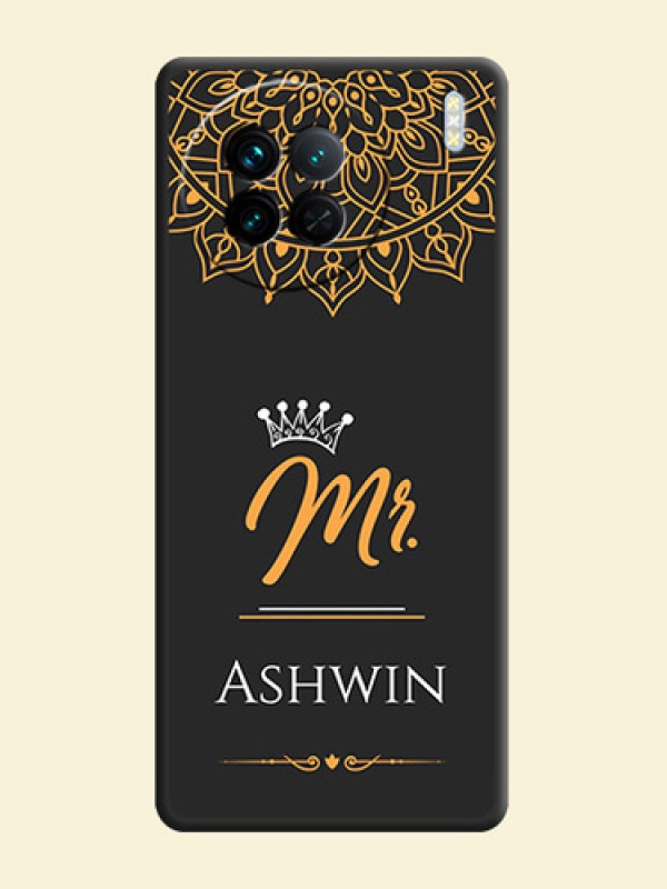 Mr Name with Floral Design  on Personalised Space Black Soft Matte Cases - Vivo X90 5G