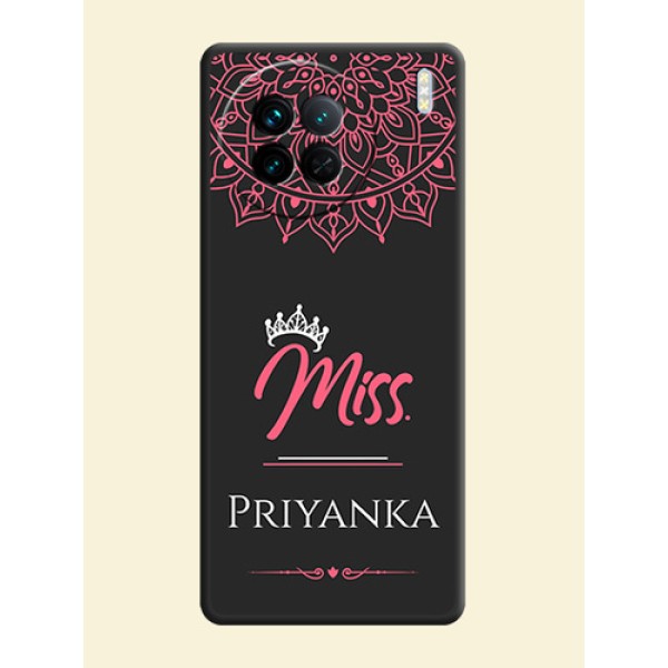 Mrs Name with Floral Design on Space Black Personalized Soft Matte Phone Covers - Vivo X90 5G Mrs Name with Floral Design on Space Black Personalized Soft Matte Phone Covers - Vivo X90 5G