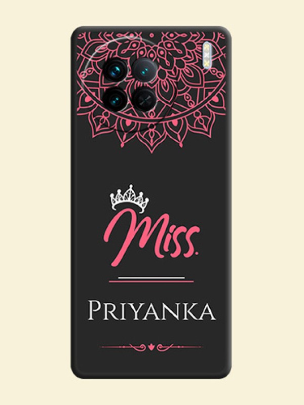 Mrs Name with Floral Design on Space Black Personalized Soft Matte Phone Covers - Vivo X90 5G