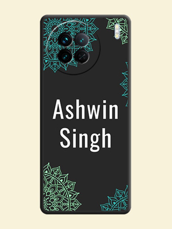 Your Name with Floral Design on Space Black Custom Soft Matte Back Cover - Vivo X90 5G