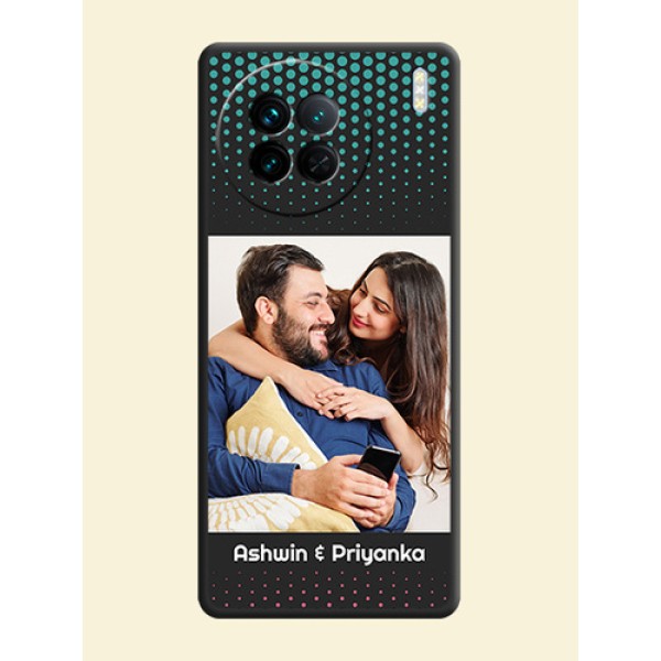 Faded Dots with Grunge Photo Frame and Text on Space Black Custom Soft Matte Phone Cases - Vivo X90 5G