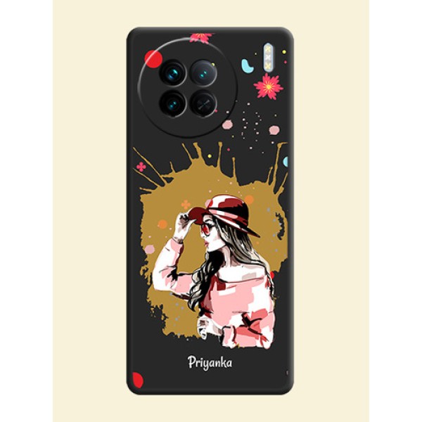 Mordern Lady With Color Splash Background With Custom Text On Space Black Personalized Soft Matte Phone Covers -Vivo X90 5G