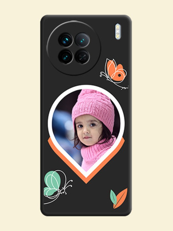 Upload Pic With Simple Butterly Design On Space Black Personalized Soft Matte Phone Covers -Vivo X90 5G