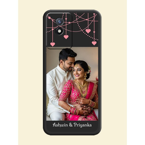Pink Love Hangings with Text on Space Black Custom Soft Matte Back Cover - Vivo Y02t Pink Love Hangings with Text on Space Black Custom Soft Matte Back Cover - Vivo Y02t