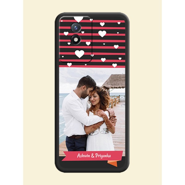 White Color Love Symbols with Pink Lines Pattern on Space Black Custom Soft Matte Phone Cases - Vivo Y02t White Color Love Symbols with Pink Lines Pattern on Space Black Custom Soft Matte Phone Cases - Vivo Y02t