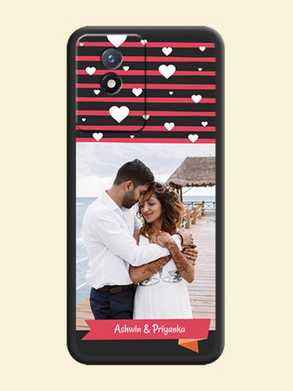 White Color Love Symbols with Pink Lines Pattern on Space Black Custom Soft Matte Phone Cases - Vivo Y02t