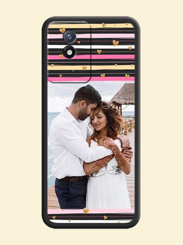 Multicolor Lines and Golden Love Symbols Design on Photo on Space Black Soft Matte Mobile Cover - Vivo Y02t