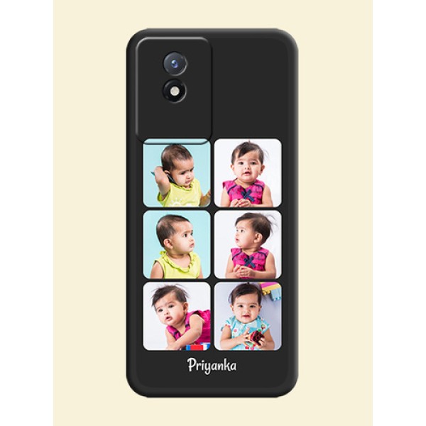 Floral Art with 6 Image Holder on Photo on Space Black Soft Matte Mobile Case - Vivo Y02t
