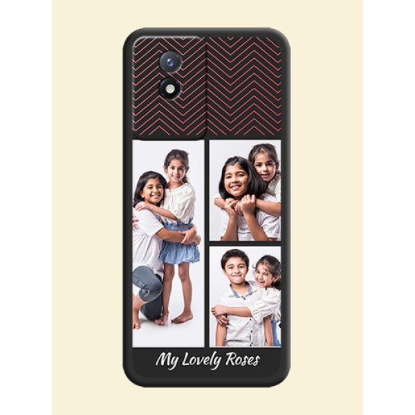 Wave Pattern with 3 Image Holder on Space Black Custom Soft Matte Back Cover - Vivo Y02t Wave Pattern with 3 Image Holder on Space Black Custom Soft Matte Back Cover - Vivo Y02t