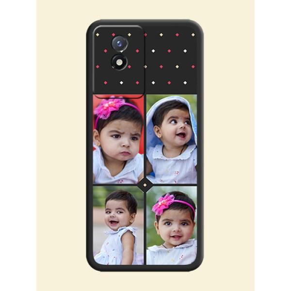 Multicolor Dotted Pattern with 4 Image Holder on Space Black Custom Soft Matte Phone Cases - Vivo Y02t Multicolor Dotted Pattern with 4 Image Holder on Space Black Custom Soft Matte Phone Cases - Vivo Y02t