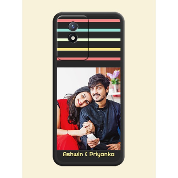 Color Stripes with Photo and Text on Photo on Space Black Soft Matte Mobile Case - Vivo Y02t Color Stripes with Photo and Text on Photo on Space Black Soft Matte Mobile Case - Vivo Y02t