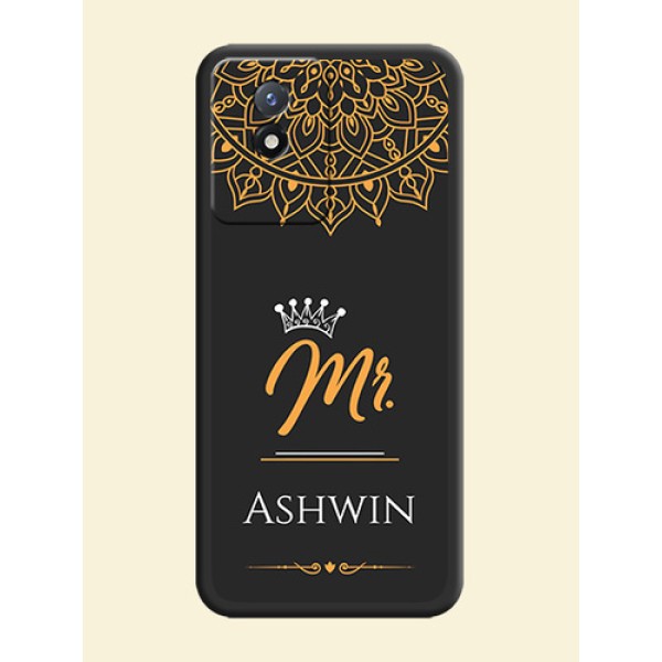 Mr Name with Floral Design  on Personalised Space Black Soft Matte Cases - Vivo Y02t