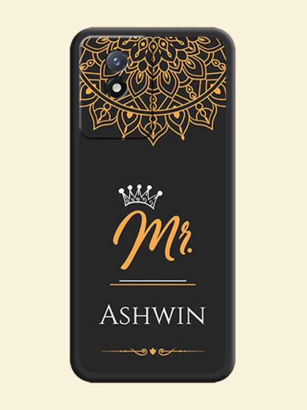 Mr Name with Floral Design  on Personalised Space Black Soft Matte Cases - Vivo Y02t