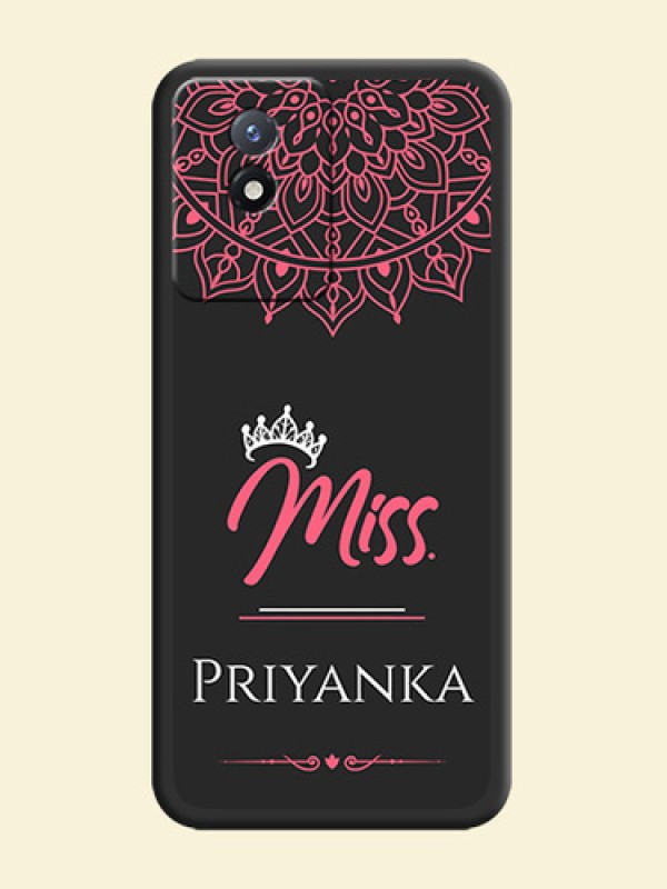Mrs Name with Floral Design on Space Black Personalized Soft Matte Phone Covers - Vivo Y02t