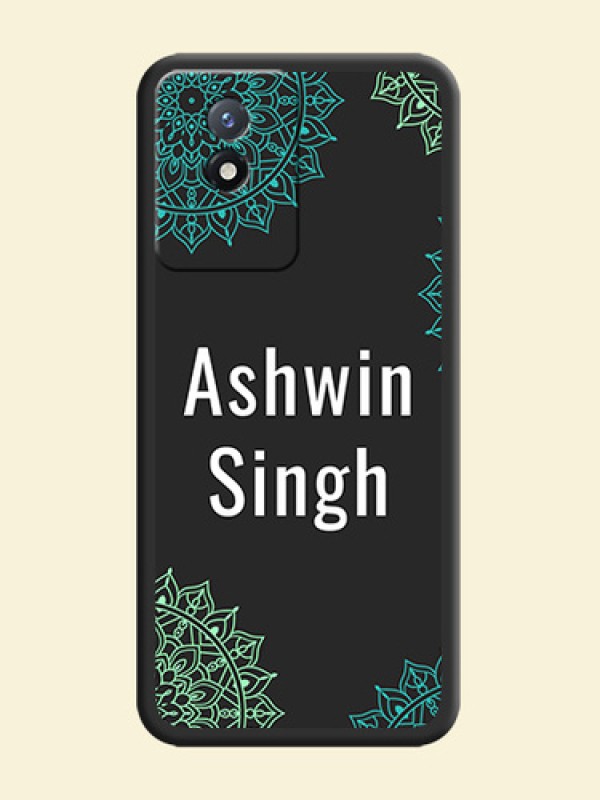 Your Name with Floral Design on Space Black Custom Soft Matte Back Cover - Vivo Y02t