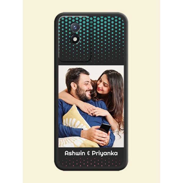 Faded Dots with Grunge Photo Frame and Text on Space Black Custom Soft Matte Phone Cases - Vivo Y02t