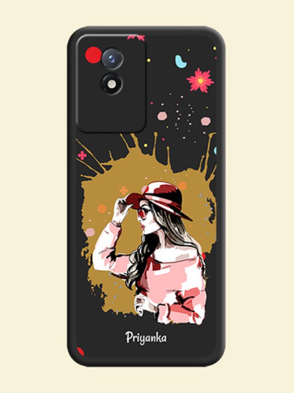 Mordern Lady With Color Splash Background With Custom Text On Space Black Personalized Soft Matte Phone Covers -Vivo Y02T