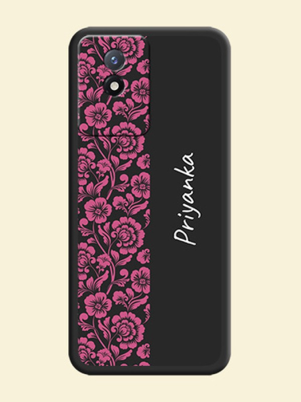 Pink Floral Pattern Design With Custom Text On Space Black Personalized Soft Matte Phone Covers -Vivo Y02T