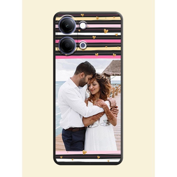 Multicolor Lines and Golden Love Symbols Design on Photo On Space Black Custom Soft Matte Mobile Back Cover - Vivo Y05 4G Multicolor Lines and Golden Love Symbols Design on Photo On Space Black Custom Soft Matte Mobile Back Cover - Vivo Y05 4G