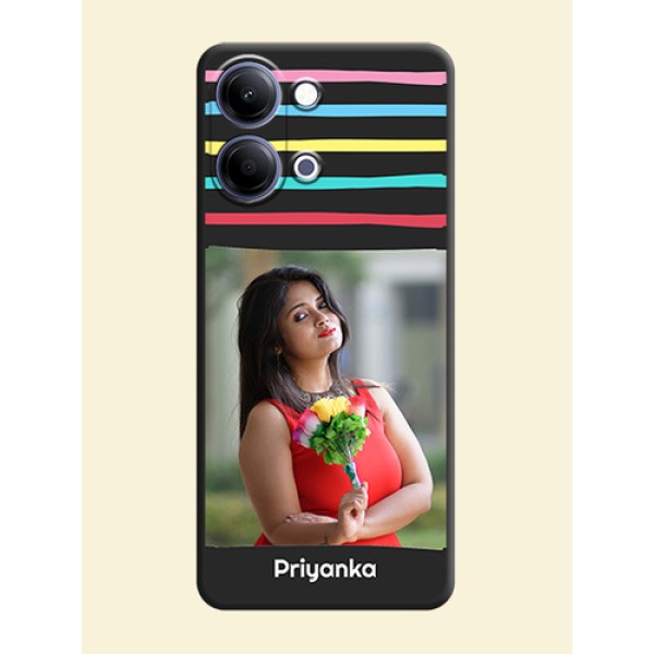 Multicolor Lines with Image On Space Black Custom Soft Matte Mobile Back Cover - Vivo Y05 4G Multicolor Lines with Image On Space Black Custom Soft Matte Mobile Back Cover - Vivo Y05 4G