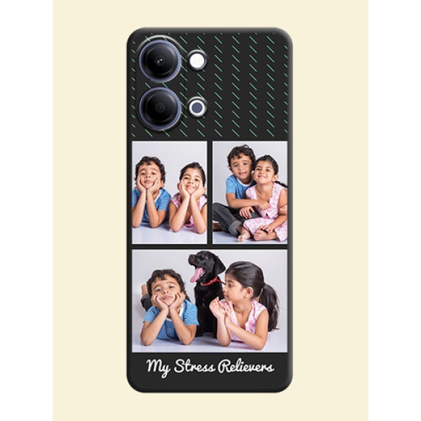 Cross Dotted Pattern with 2 Image Holder On Space Black Custom Soft Matte Mobile Back Cover - Vivo Y05 4G Cross Dotted Pattern with 2 Image Holder On Space Black Custom Soft Matte Mobile Back Cover - Vivo Y05 4G