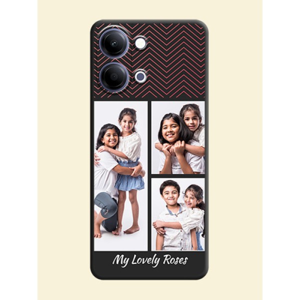 Wave Pattern with 3 Image Holder On Space Black Custom Soft Matte Mobile Back Cover - Vivo Y05 4G Wave Pattern with 3 Image Holder On Space Black Custom Soft Matte Mobile Back Cover - Vivo Y05 4G