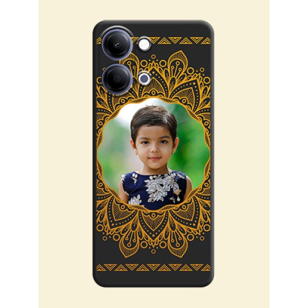 Round Image with Floral Design On Space Black Custom Soft Matte Mobile Back Cover - Vivo Y05 4G Round Image with Floral Design On Space Black Custom Soft Matte Mobile Back Cover - Vivo Y05 4G