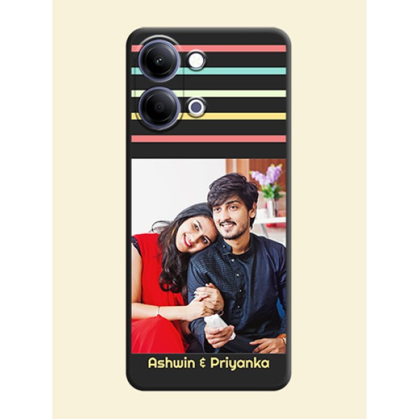 Color Stripes with Photo and Text on Photo On Space Black Custom Soft Matte Mobile Back Cover - Vivo Y05 4G Color Stripes with Photo and Text on Photo On Space Black Custom Soft Matte Mobile Back Cover - Vivo Y05 4G
