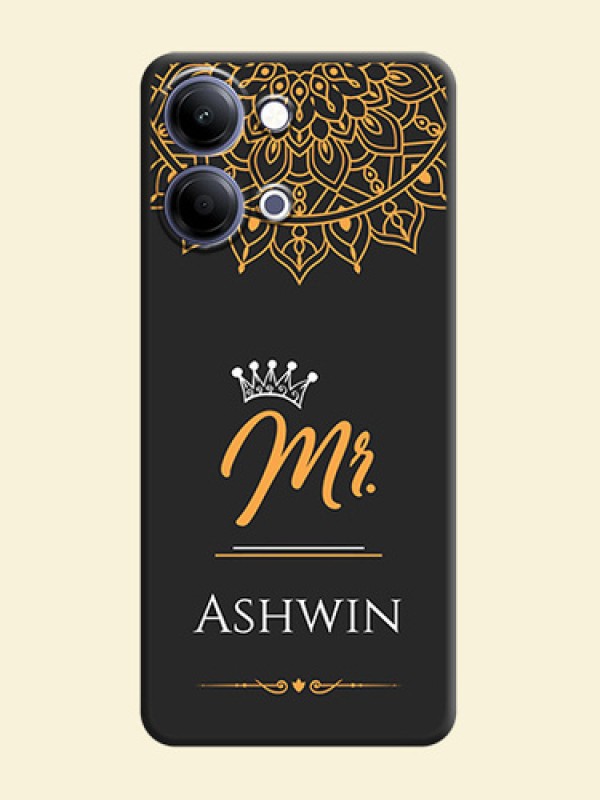 Mr Name with Floral Design On Space Black Custom Soft Matte Mobile Back Cover - Vivo Y05 4G
