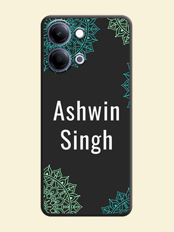 Your Name with Floral Design On Space Black Custom Soft Matte Mobile Back Cover - Vivo Y05 4G
